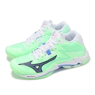 【MIZUNO 美津濃】排球鞋 Wave Lightning Z8 Mid 男鞋 綠藍 中筒 室內運動 羽排鞋 美津濃(V1GA2405-86)