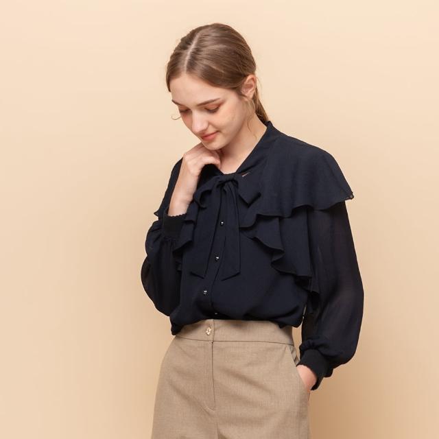 【perng yuh 芃諭名品】漫雅飄柔 荷葉披領 雪紡上衣(2024 AW Collection｜3C秋冬新品上市)