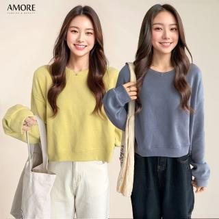 【Amore】初秋輕柔軟寬鬆多色短版長袖上衣6色(輕柔短版上衣初秋穿搭好選擇)