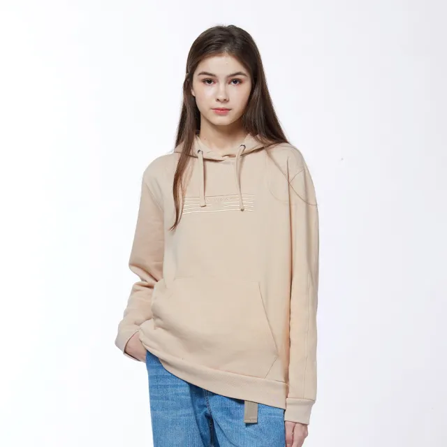 【NAUTICA】官方旗艦 女裝 簡約品牌刺繡長袖帽T(米色)
