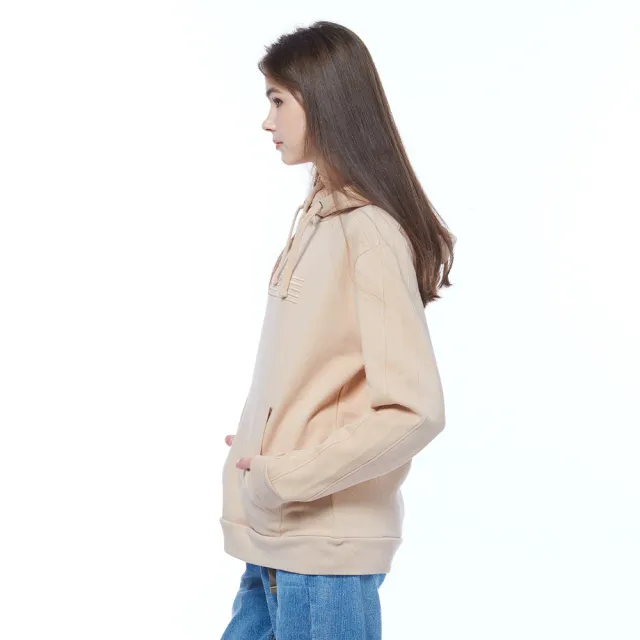 【NAUTICA】官方旗艦 女裝 簡約品牌刺繡長袖帽T(米色)