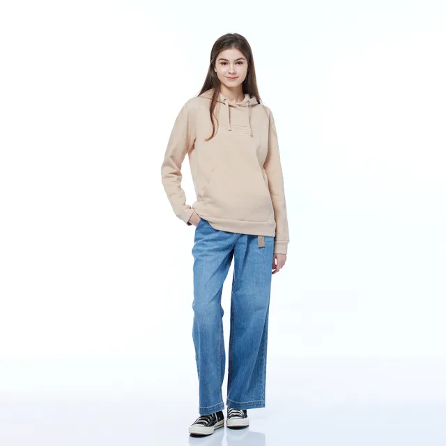 【NAUTICA】官方旗艦 女裝 簡約品牌刺繡長袖帽T(米色)