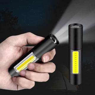 【JOHN HOUSE】迷你變焦側燈手電筒 鋁合金 USB充電手電筒 變焦防水 側燈照明 迷你手電筒(側燈伸縮變焦款)