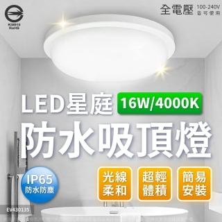 【Everlight 億光】2入組 LED 星庭 16W 全電壓 IP65 防水防塵等級 戶外照明 吸頂燈(黃光/自然光/白光)