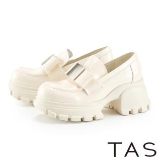 【TAS】金屬片漆皮鋸齒厚底樂福鞋(米色)