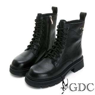 【GDC】真皮舒適綁帶帥氣好搭中筒金屬釦馬丁短靴-黑色(328578-00)