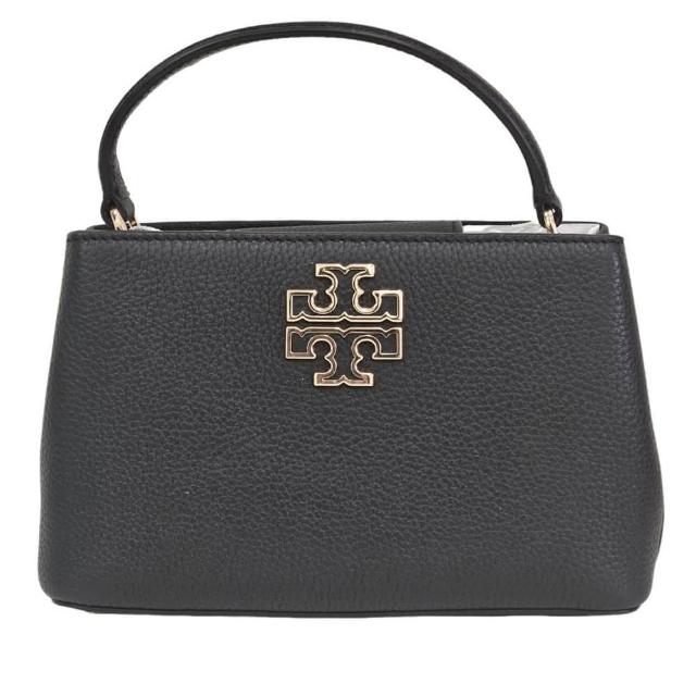 【TORY BURCH】TB Britten 簍空雙T LOGO 荔枝紋小號手提斜背包(黑色/贈原廠防塵袋紙袋38 婦女節送禮)