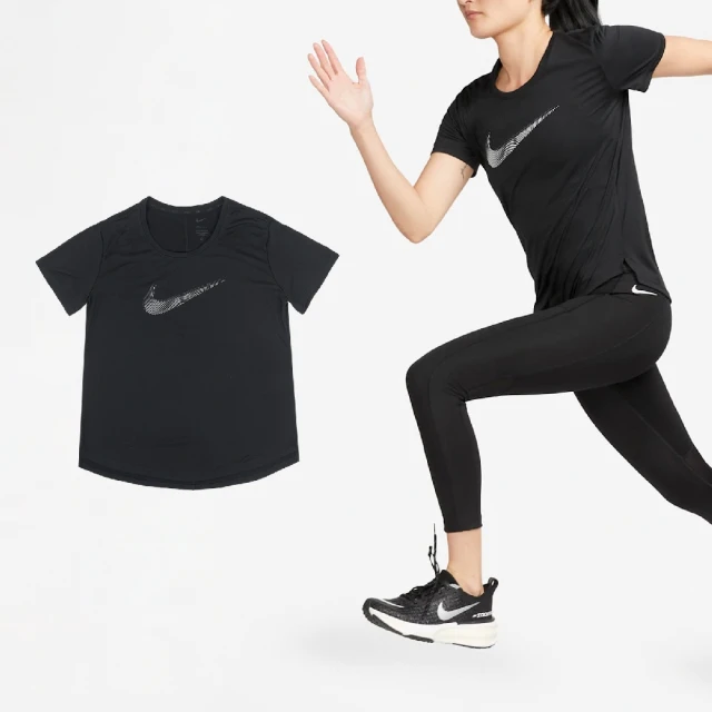 NIKE 耐吉 短袖 Swoosh 女款 黑白 速乾 開衩 運動 瑜珈 健身 短T(FB4697-010)