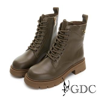 【GDC】真皮舒適綁帶帥氣好搭中筒金屬釦馬丁短靴-綠色(328578-18)