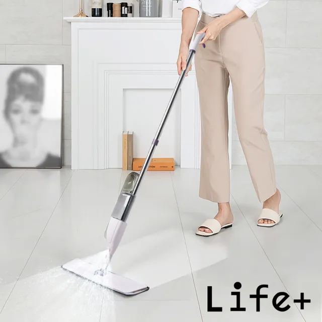 【Life+】極方便全新升級噴霧噴水免手洗乾濕兩用拖把2入組(1桿3吸水布)