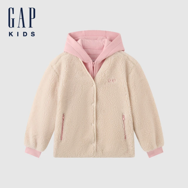 GAP 女童裝 Logo刺繡連帽外套-米白色(644938) GAP 女童裝 Logo刺繡連帽外套-米白色(644938)