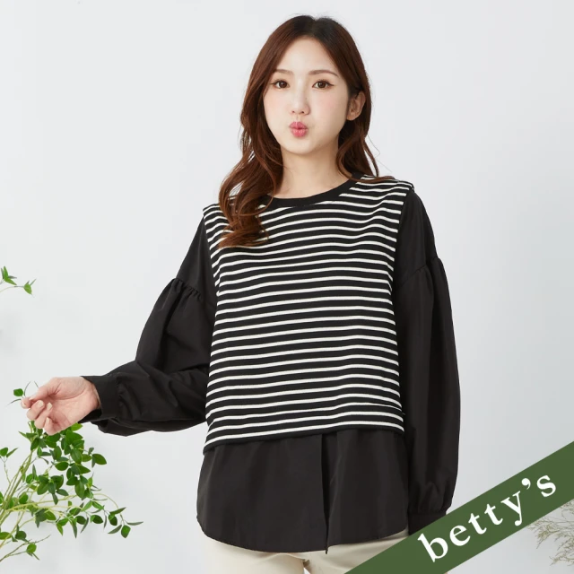 betty’s 貝蒂思 假兩件條紋背心圓領上衣(黑色)