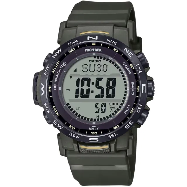 【CASIO 卡西歐】卡西歐 PROTREK 多功能太陽能登山錶-軍綠色(PRW-35Y-3B)