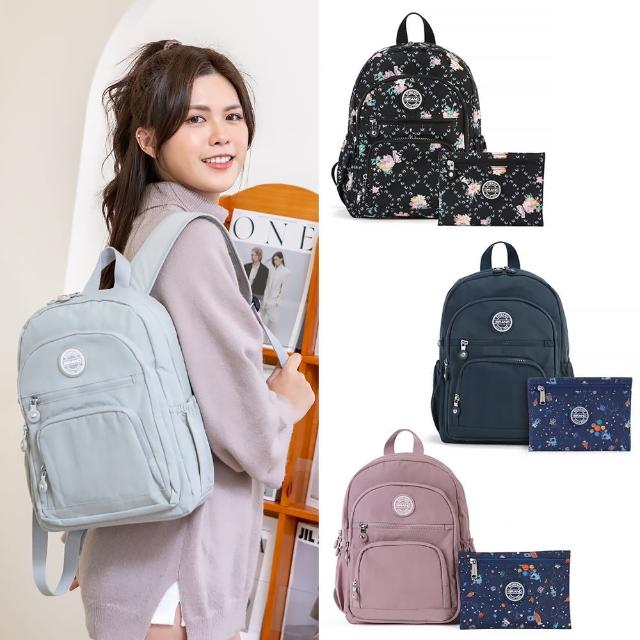【iBrand】母親節禮物 輕盈尼龍多口袋素色後背包(多色任選)