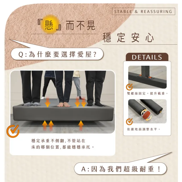 【IHouse】享浮 現代智能感應 雙大6尺貓抓皮 燈帶款懸浮床架/床底/床座