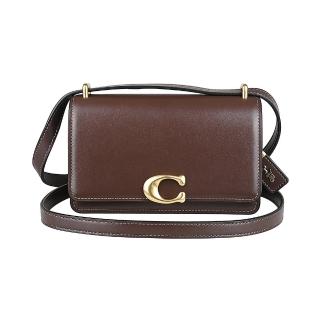 【COACH】COACH Bandit古銅金C字大LOGO小牛皮插銷釦式肩背/斜揹包(楓木褐)