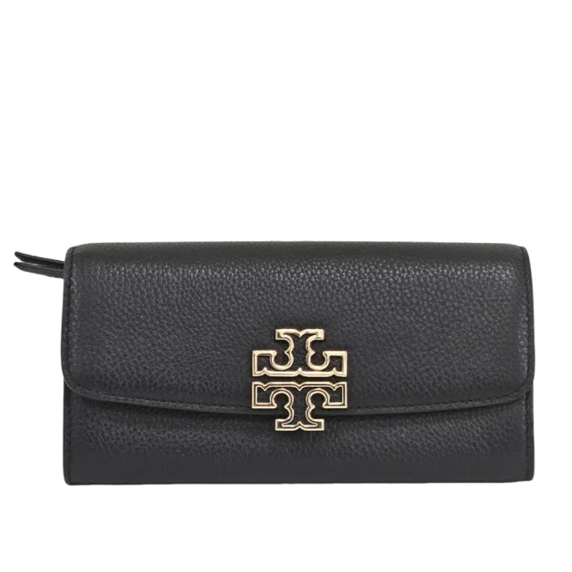 TORY BURCH Britten 簍空雙T LOGO荔枝紋信封錢包手拿包長夾(黑色/贈原廠紙袋聖誕節交換禮物)