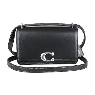 【COACH】COACH Bandit電鍍銀C字大LOGO小牛皮插銷釦式肩背/斜揹包(黑)