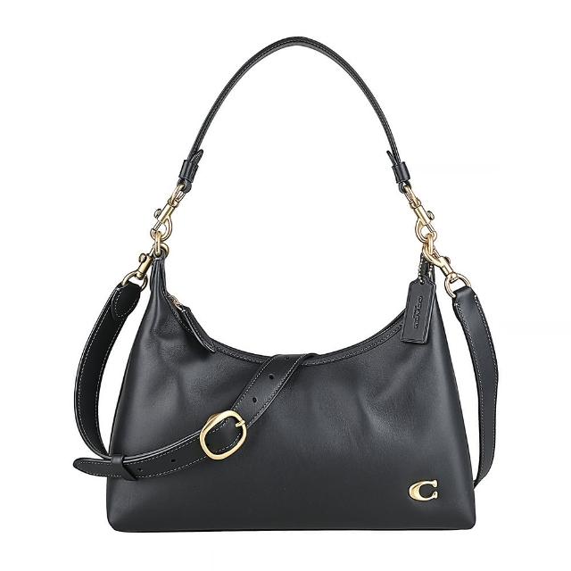 COACH COACH Juliet黃銅C字LOGO小牛皮拉鍊肩背 斜背兩用包 黑