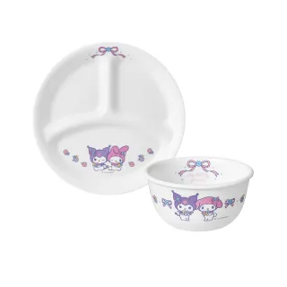 【CorelleBrands 康寧餐具】酷洛米與美樂蒂 餐具兩件組(8吋分隔盤+325ml中式飯碗)