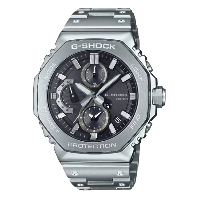 【CASIO 卡西歐】G-SHOCK 太陽能藍芽 全金屬八角形三眼計時錶-黑(GMC-B2100D-1A)