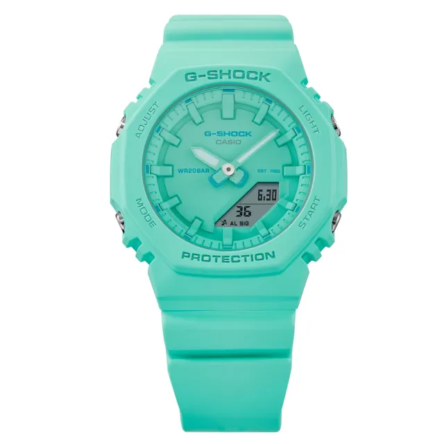 【CASIO 卡西歐】G-SHOCK WOMEN 松綠藍 簡約八角雙顯腕錶 母親節 禮物 推薦(GMA-P2100-2A)