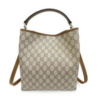 【GUCCI 古馳】815103 經典GG Emblem系列手提斜背兩用水桶包(棕色)