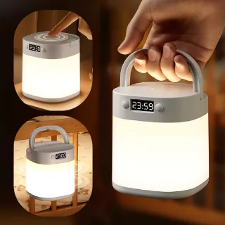 【照亮你】充電式觸控臥室可吊掛小夜燈(帶時鐘功能 三色光 手提 應急照明 餵奶燈 露營燈 兒童 伴睡燈)