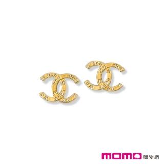 【CHANEL 香奈兒】針式耳環(造型雙C 星星鑲鑽 金色)