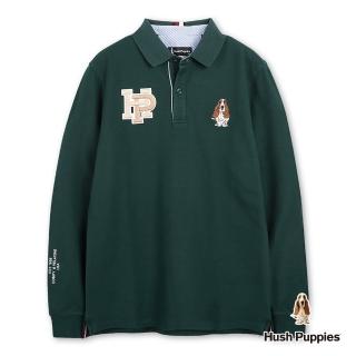 【Hush Puppies】男裝 POLO衫 立體配色HP刺繡狗長袖POLO衫(墨綠 / 44101201)