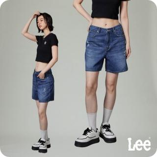 【Lee 官方旗艦】女裝 牛仔短褲 / 中腰刷破 下擺抽鬚 淺藍洗水(LB422018840)