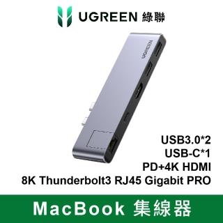 【綠聯】MacBook集線器USB3.0*2+USB-C+PD+HDMI+Thunderbolt3 RJ45 Gigabit PRO(臺灣晶片創惟/聯陽/威鋒)