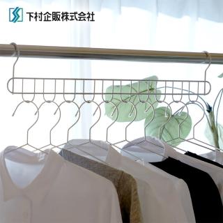 【下村企販】日本製304不鏽鋼活動式長型多孔掛衣架2入組(防止衣架偏移設計)