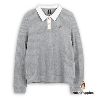 【Hush Puppies】女裝 上衣 配色POLO領麻花針織上衣(麻灰 / 44210110)