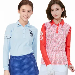 【KING GOLF】MOMO獨家特談！女款拼接印圖立體燙鑽翻領開襟POLO衫/長袖上衣/高爾夫球衫(多款任選)