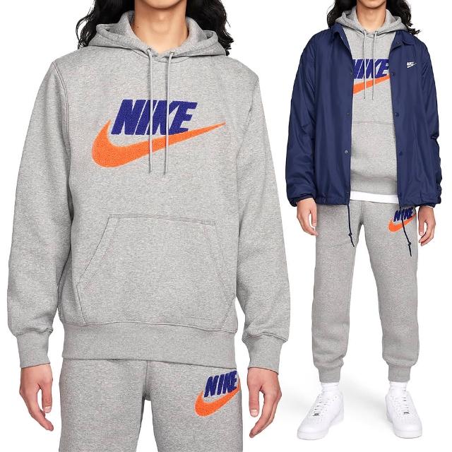 【NIKE 耐吉】AS M NK Club Bb Po Chnl Ftra 男款 灰色 橘勾 保暖 刷毛 帽T 長袖上衣 FN3105063