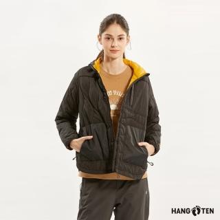【Hang Ten】女裝-恆溫多功能-石墨烯防輕潑水保暖絎縫連帽外套(黑)