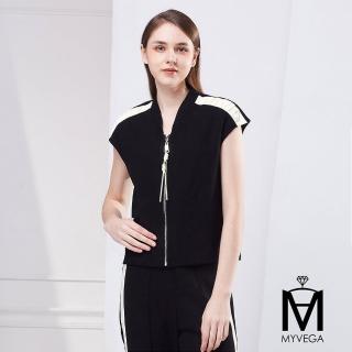 【MYVEGA 麥雪爾】MA棉質兩側白織帶彈性休閒套裝背心-黑(上下身分開販售)