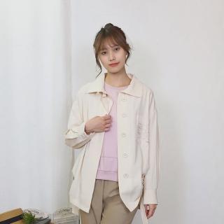 【Hana Mokuba】花木馬日系女裝細緻繡花寬鬆落肩襯衫式外套(外套)