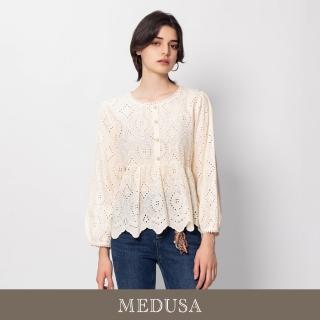 【MEDUSA 曼度莎】現貨-Icare 燒花刺繡不規則傘狀下襬上衣（F）｜女休閒上衣 蕾絲上衣(510-13711)