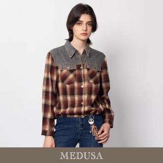 【MEDUSA 曼度莎】現貨-Icare 法蘭絨格紋牛仔襯衫外套（M-L）｜女夾克 女外套 女休閒上衣(510-07011)