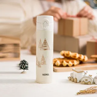 【THERMOS膳魔師】聖誕禮物不鏽鋼彈蓋真空保溫杯400ml(JNI-401CM-TRWH)
