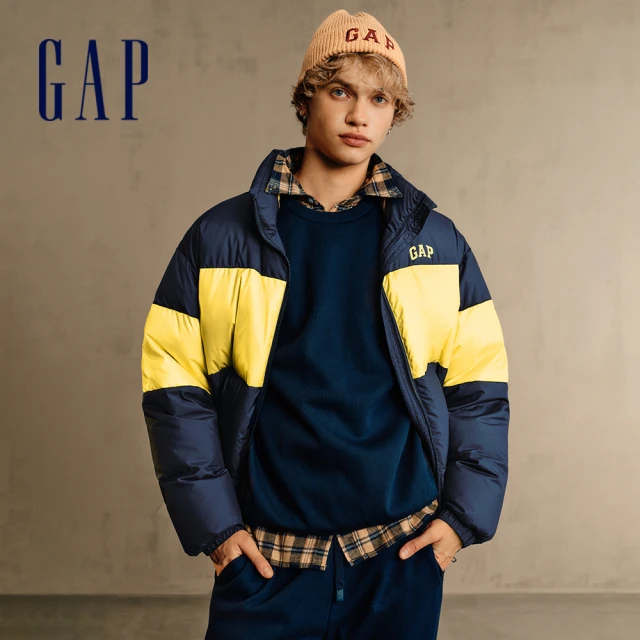 GAP 男裝 Logo印花立領羽絨外套-海軍藍(677584)