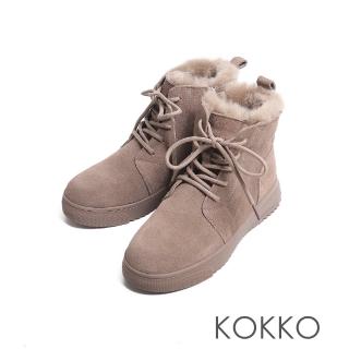 【KOKKO】暖呼呼厚底防滑毛毛綁帶雪靴(卡其色)