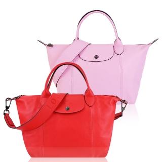 【LONGCHAMP】Le Pliage Cuir 小羊皮寬背帶短把折疊水餃包(小/多色選)