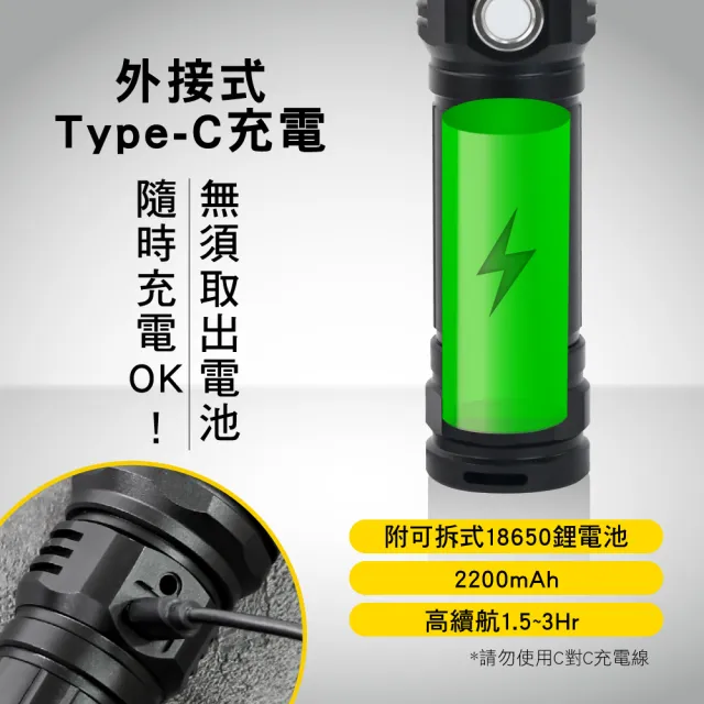 【KINYO】充電式P50強光手電筒(登山/露營/地震/停電/Type-C充電 LED-670)