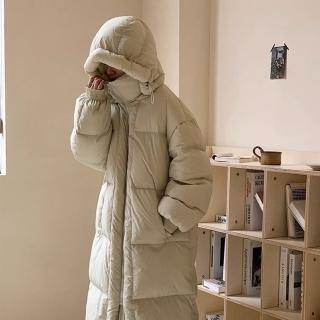 【米蘭精品】現貨+預購 真羽絨90%鴨絨羽絨外套羽絨衣連帽長版大衣(保暖實用防風落肩女夾克4色74ip1)