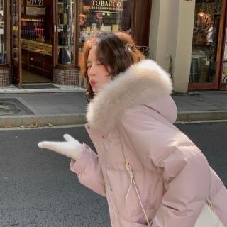 【米蘭精品】現貨+預購 真羽絨90%鴨絨羽絨外套羽絨衣長版連帽大衣(真狐狸毛領保暖簡約女夾克3色74ip15)