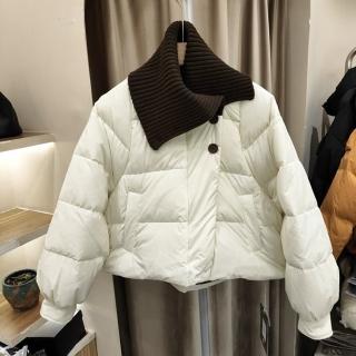 【米蘭精品】現貨+預購 真羽絨90%鴨絨羽絨外套羽絨衣夾克(短版針織拼接保暖防風女夾克3色74ip12)