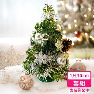 【摩達客】臺灣製1尺-30cm精緻綠色聖誕樹-銀雪詩人系裝飾品組不含燈(耶誕禮物)